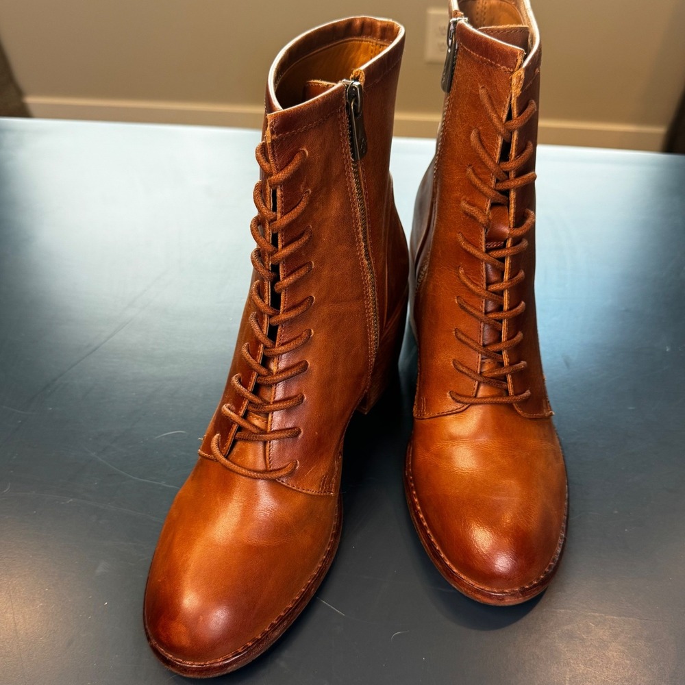 Patricia Nash Women 9.5 Tan Brown Leather Lace Up Ankle Combat Boots Boho Casual - Picture 5 of 16